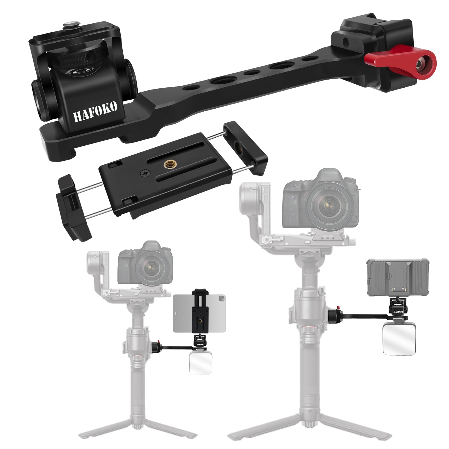 HAFOKO RS5 Phone Holder RS4 Monitor Mount Extension Handle w Tablet Mount Big Phone Adapter for Mic Light Compatible for DJI RS5/RS4/RS4 PRO/Ronin S3/RS3 PRO/RS3 Mini/Ronin RS2/RSC2 Gimbal Stabilizer