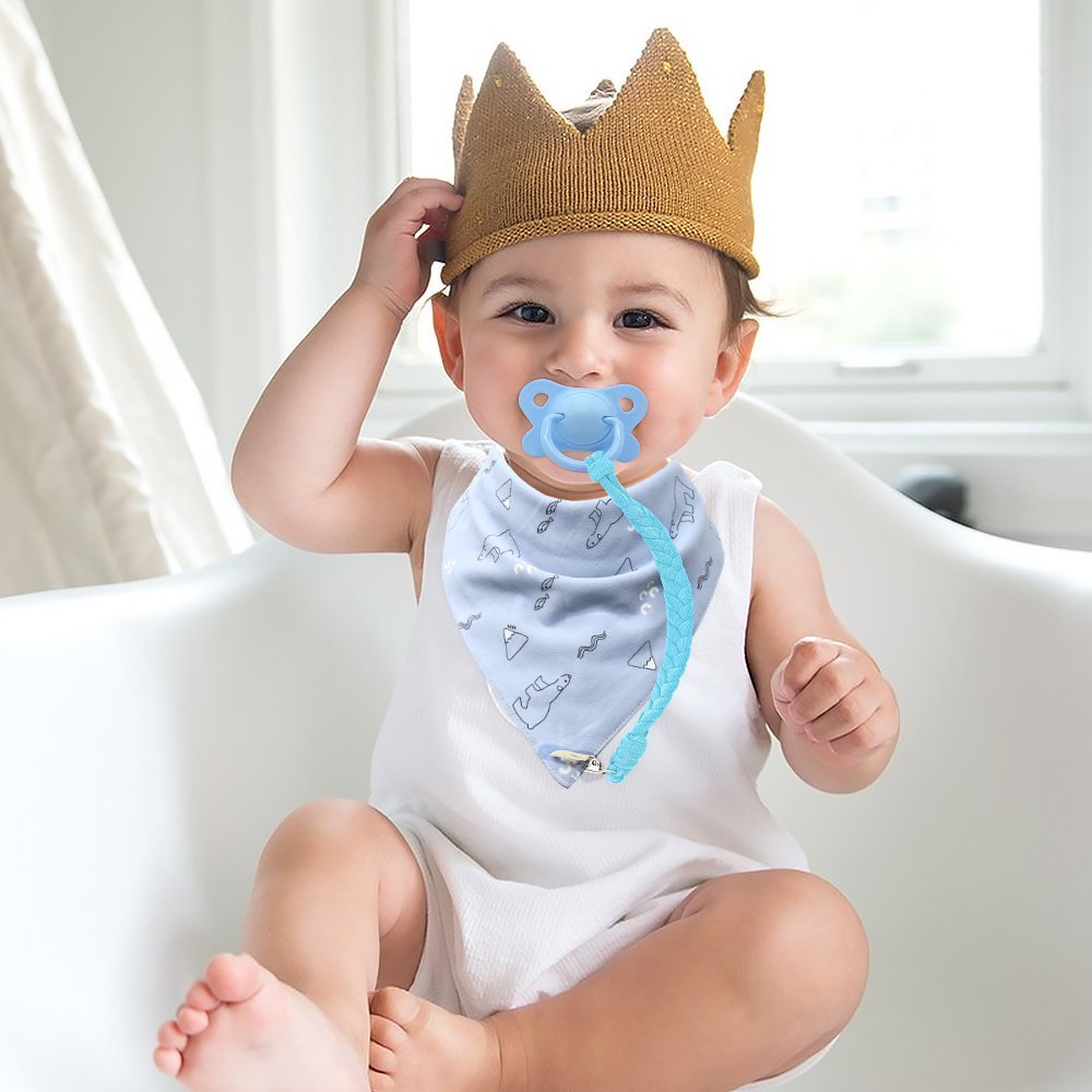 Perfect Baby Bib Set + 2 Pacifier Clips + 1 Pacifier in a Gift Bag, Pack of 2 Premium Quality Bibs for Boys or Girls