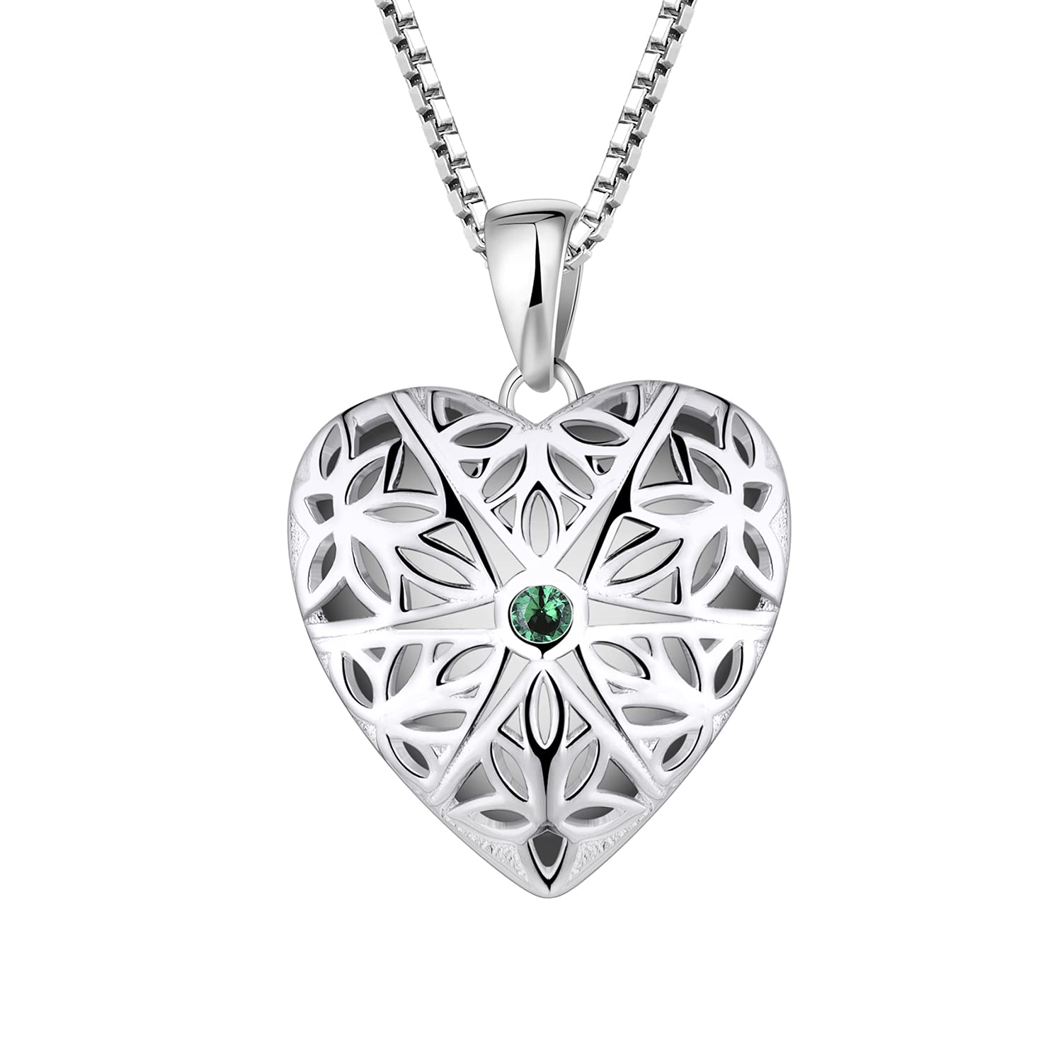 FJ Heart Photo Locket Necklace 925 Sterling Silver Personalised Picture Memory Locket Pendant Necklace Emerald Vintage Jewellery Gifts for Women Ladies Girls — image 1