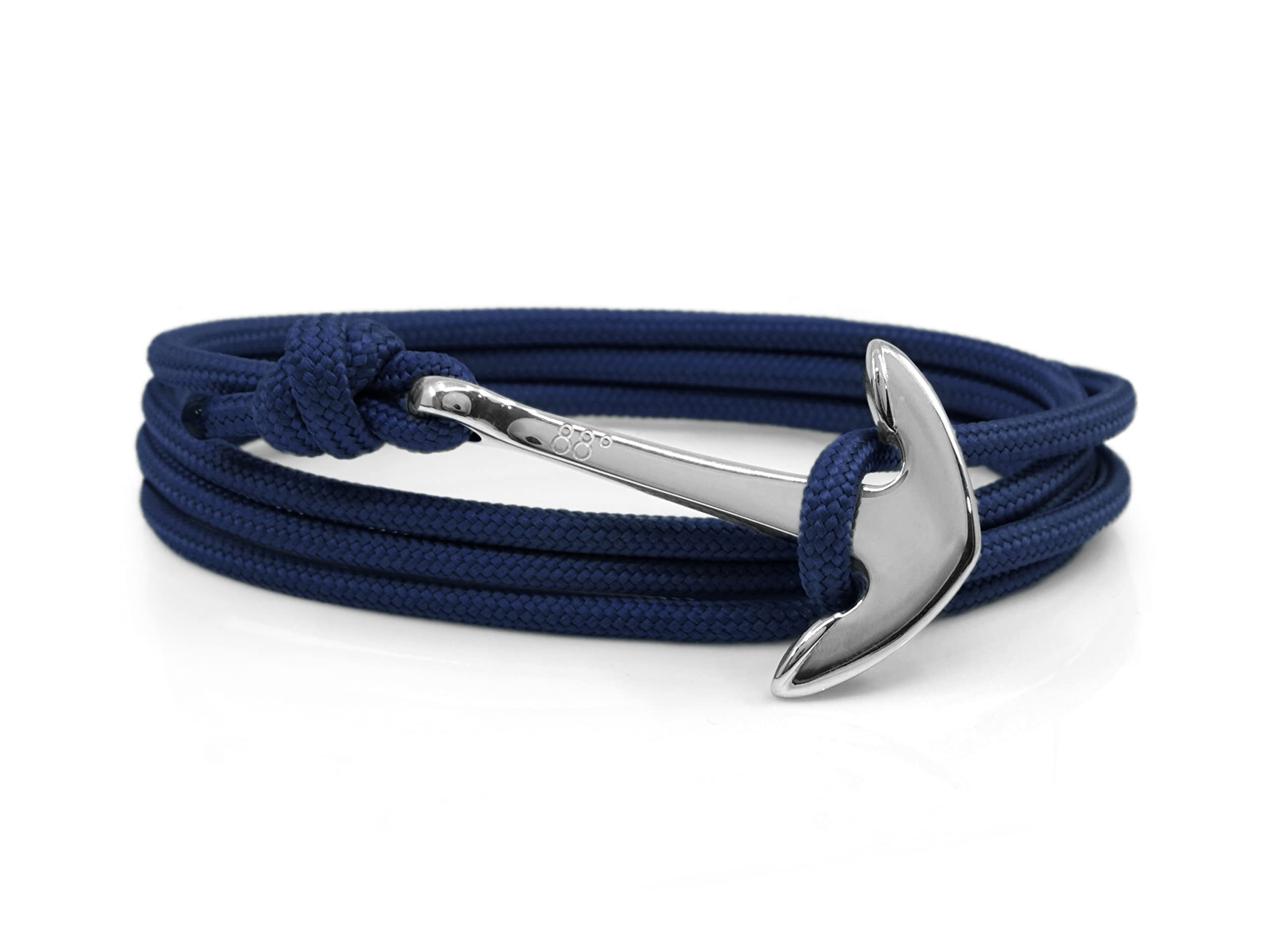 Eighty Eight Degrees Anchor Rope Bracelet for Men Made from Stainless Steel and Durable Rope, Adjustable, Handmade in The UK (Navy & Silver) — image 1