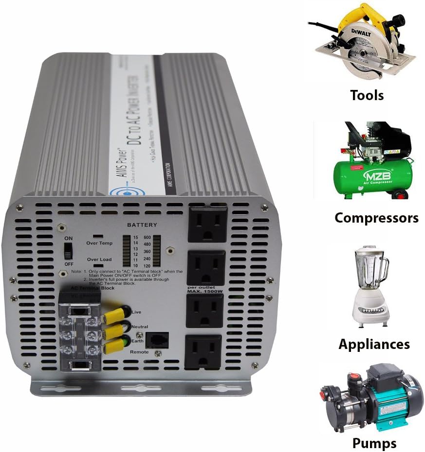 AIMS Power 5000 Watt Modified Sine Power Inverter 12Volt DC to 120 Volt AC with GFCI Outlets and AC Terminal Block: Electronics