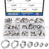 Glarks 42Pcs 7-21mm 304 Stainless Steel Single Ear Stepless Hose Clamps Assortment Kit