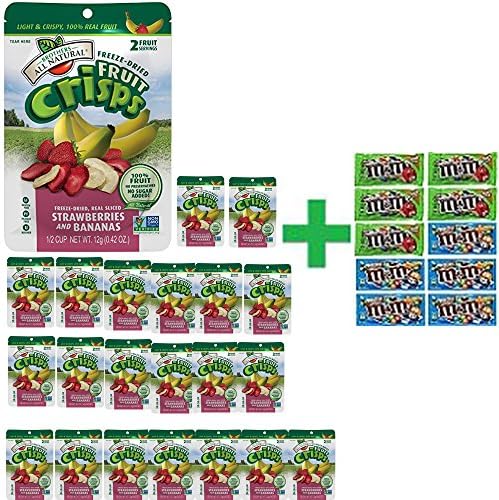 Brothers All Natural Strawberry Banana Freeze-Dried Fruit Crisps 0.35 OZ (Pack of 23), 10 Pack of M&amp;M Milk Chocolate 1.69oz ( BUNDLE )