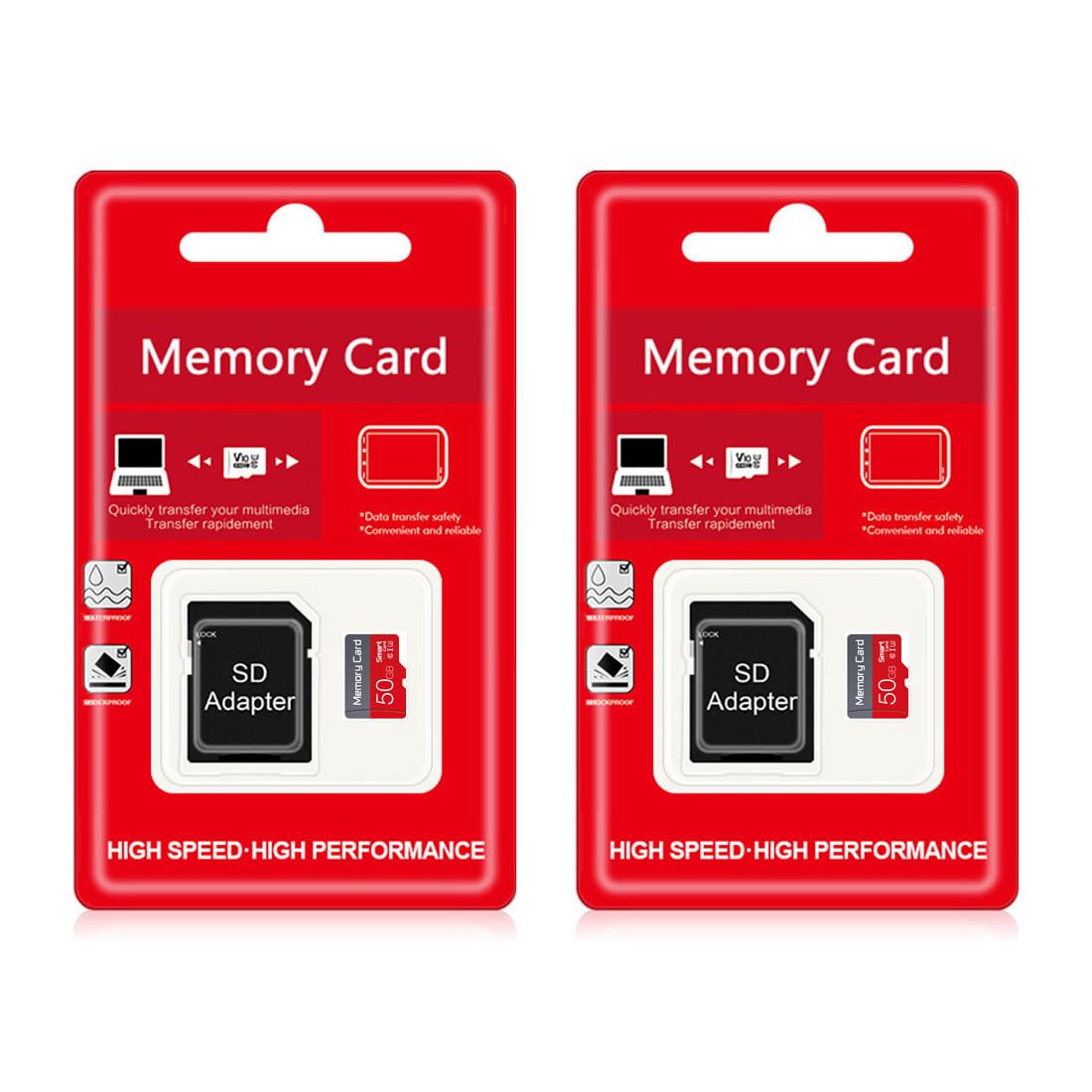 Photo 1 of 2 Pack 50GB TF Card with SD Adapter, C10 Ultra High Speed U3 Flash TF Memory Card