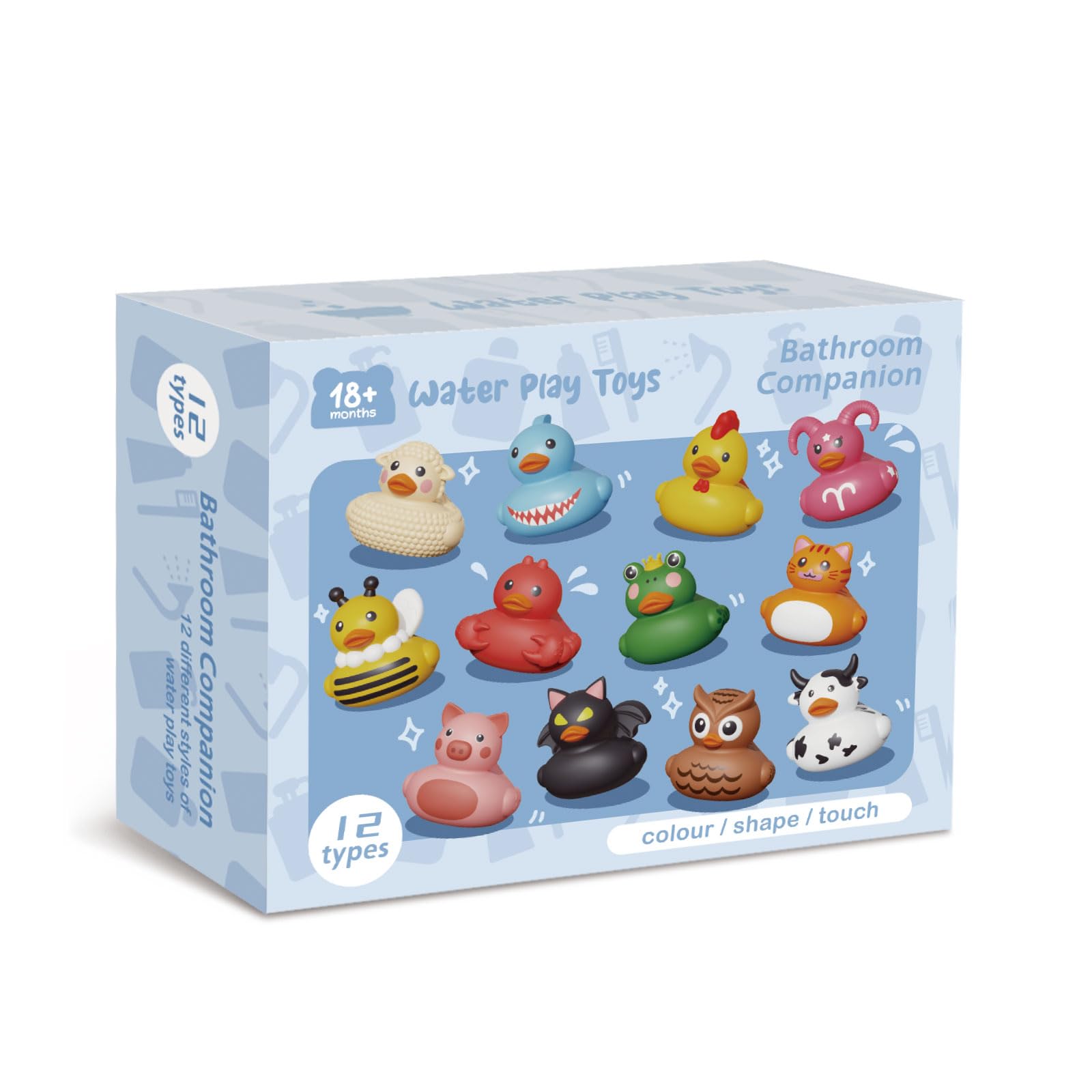 12PCS Rubber Ducks,Toddler Bath Toys,No Hole Bathtub Toys,Baby Pool Toys for 18 Months and Older