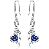 Shysnow Birthstone Infinity Dangle Earrings for Women 925 Sterling Silver Heart Cubic Zirconia Drop Gemstone Dangling Earrings Birthstones Jewelry