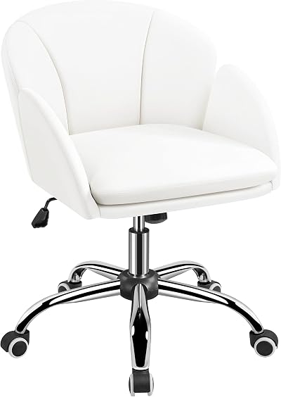 Yaheetech Faux Leather Desk Chair White Flower Petal Design Swivel Chair