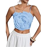 OYOANGLE Women's 3D Floral Cami Crop Tops Sleeveless Backless Summer Going Out Tops Vacation Party Outfits