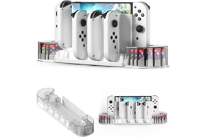 KUNSLUCK Switch Wall Mount with Joy-Con Charger,Wall Mount Switch Charging Dock Station with 20 Game Card Storage and 6 Charger for Joy-Con (White)