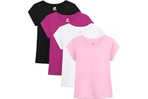 Gleeio 4 Pack Girls Shirts Cotton T Shirts Kids Crew Neck Tops Summer Short Sleeve Tees for Girls 2-18 Years