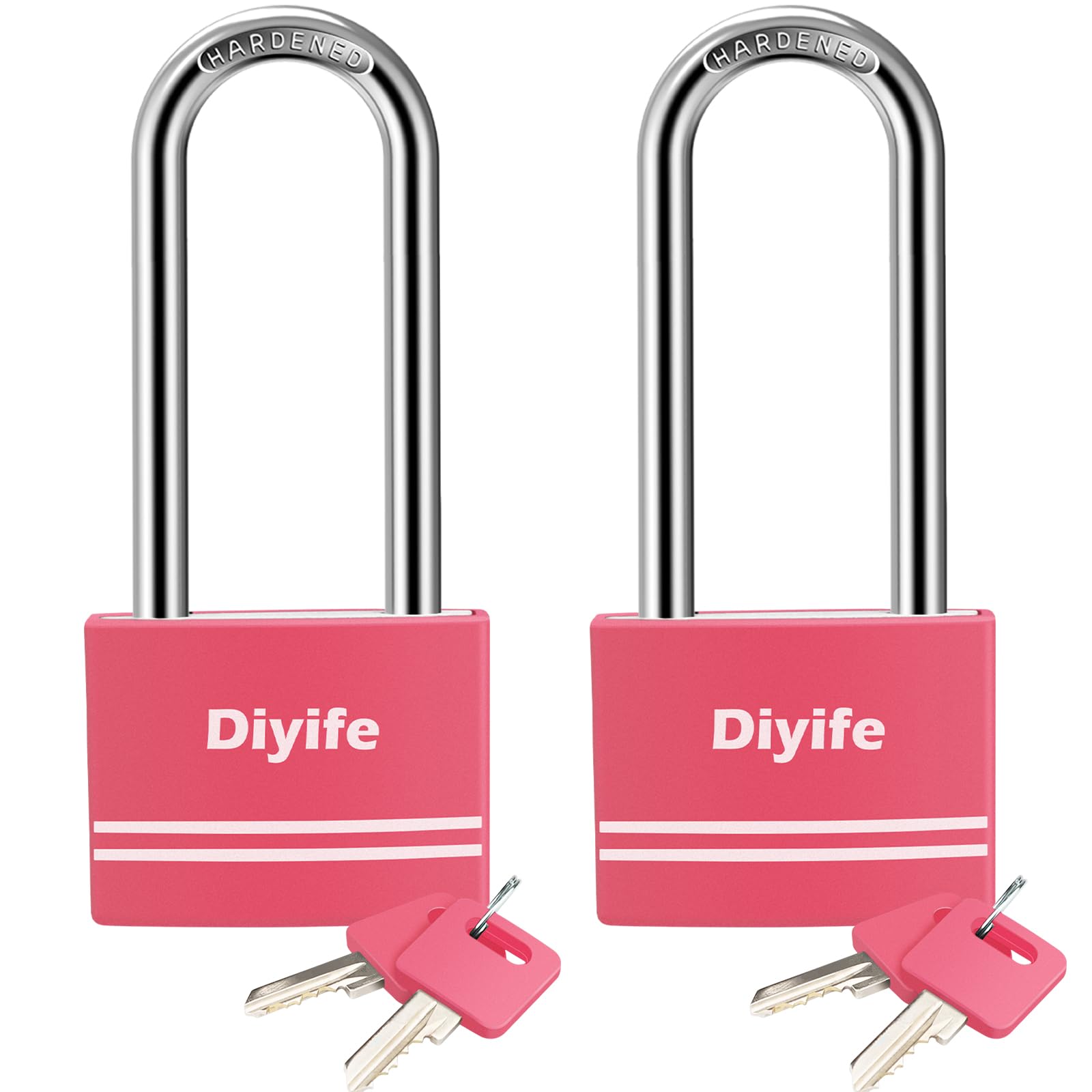 Diyife Aluminum 7mm Long Shackle [2 Pack] 4 Keys Anti-Rust Key Padlocks, Outdoor Weatherproof Lock, 40mm Locker Padlocks for School, Gym Locker, Gate, Garage, Shed (Pink)