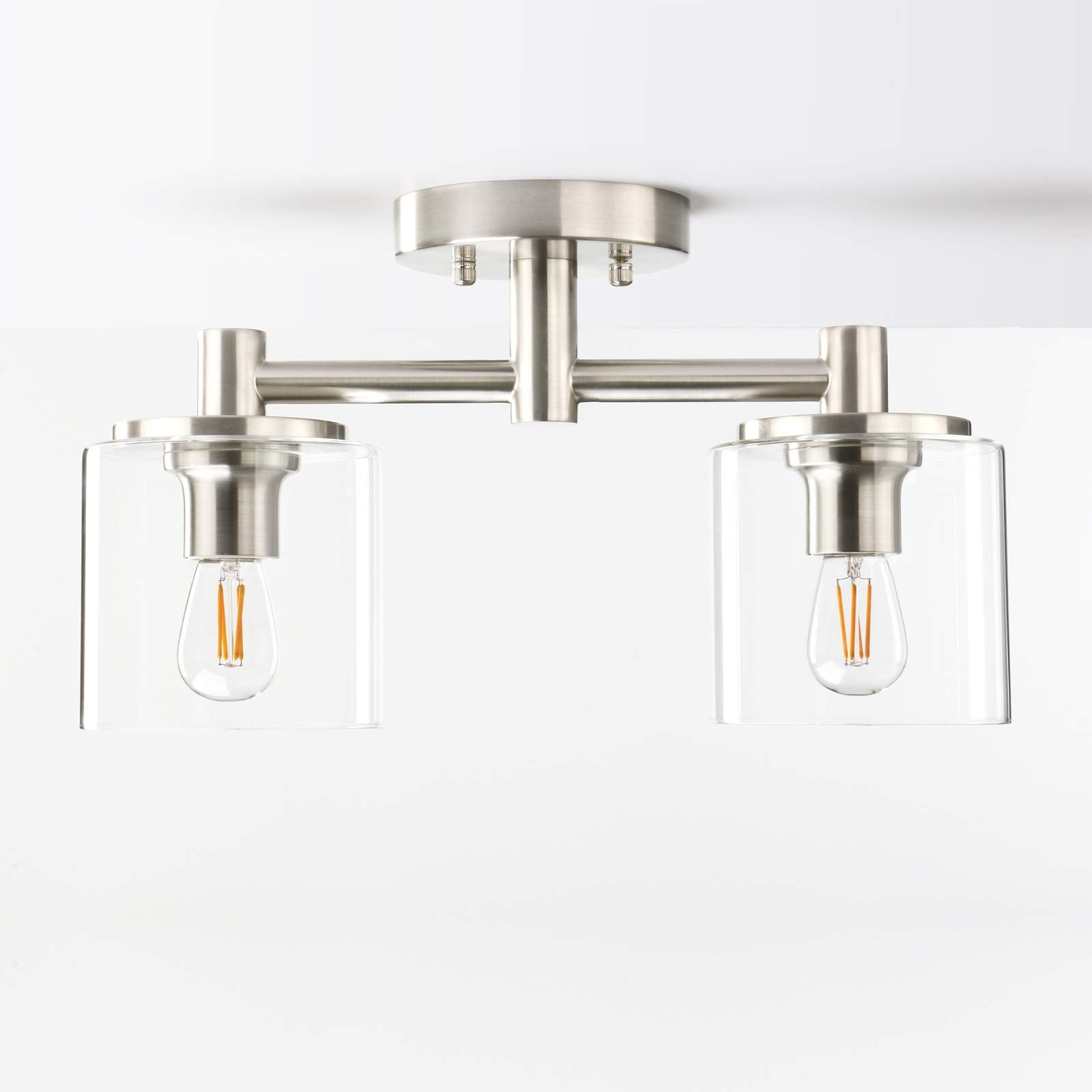 Yosoan Industrial Edison Glass Ceiling Lights, 2 Glass Pendant Light Fitting, Loft Bar Flush Mount Hanging Lights (Brushed)