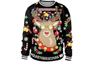 GRAJTCIN Ugly Couples Christmas Sweater Adult Funny 3D Print Cat Elk Dog Christmas Party Cosplay