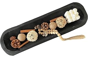 BEDAZE Wooden Dough Bowls Decorative，Rustic Bread Long Bowls Decor Wood Tray, Hand Carved For Table Centerpiece Decor, Home Decor (20 * 6 * 2 inch Black)