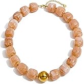 Mchic Colorful Beaded Choker Necklace for Women: Boho Large Square Acrylic Beaded Necklace Stainless Steel Adjustable Surfer Beach Strand Necklces Summer Handmade Jewelry Gift for Women