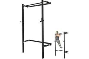PRx Performance Murphy Foldable Squat Rack with Space-Saving Pull-Up Bar - Wall-Mounted Gym Equipment, Includes J-Cups for Barbell, Ideal for Strength Training, Bench Press and Leg Squats