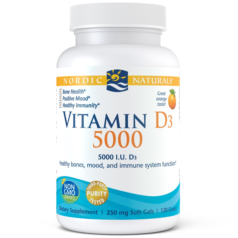 Nordic Naturals Vitamin D3 5000 - Potent Dose of Vitamin D3 for Bone Health, Mood and Sleep Rhythm Support, and Immune System Function*, Orange, 120 Soft Gels