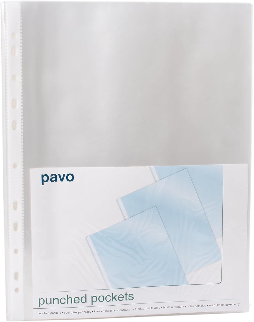 Pavo Punched Pocket PP A4 50 Microns Crystal Clear Pack of 100