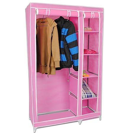 Dx Mall Large Double Pink Canvas Wardrobe Aluminum Frame Non