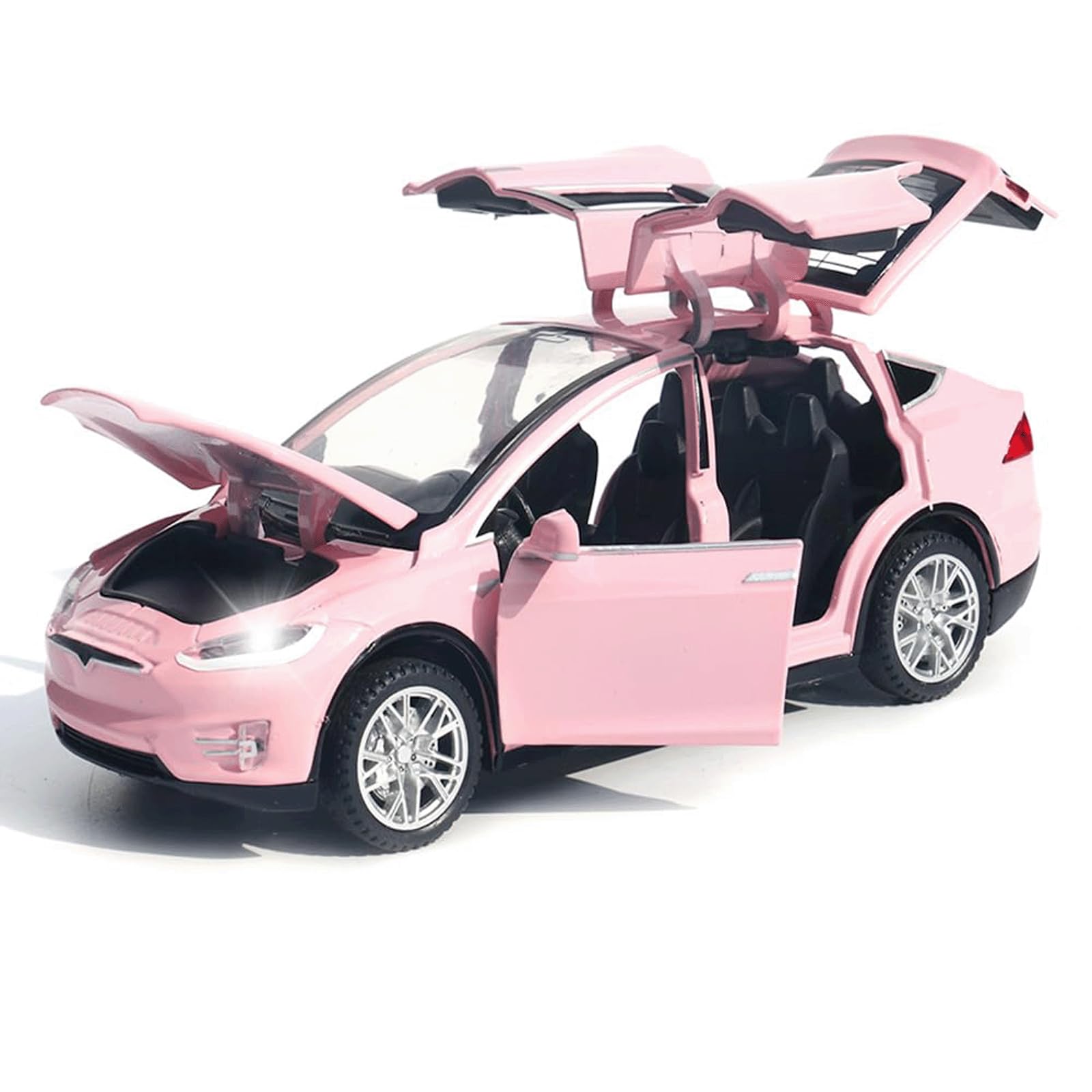 Photo 1 of 1:32 Scale Car Model X Alloy Diecast Pull Back Electronic Toys with Lights and Music, Mini Vehicles Toys for Kids Gift Car Lovers Collection (Model X-Special Pink)