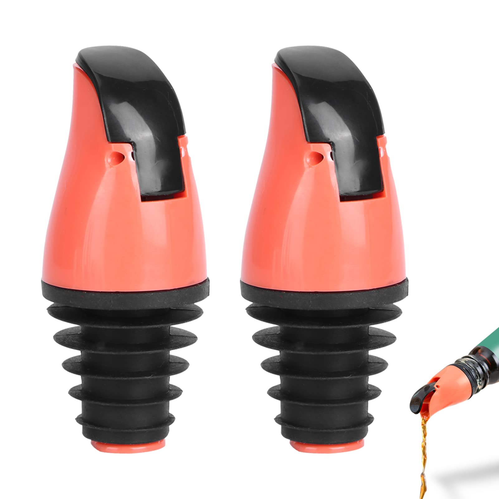 Cyrank 2Pcs Liquor Pourer, Bottle Pourers for Spirits, Universal Cap Design, Easy to Operate ABS & Silicone, Suitable for Bars, Clubs, Restaurants, Home Kitchens