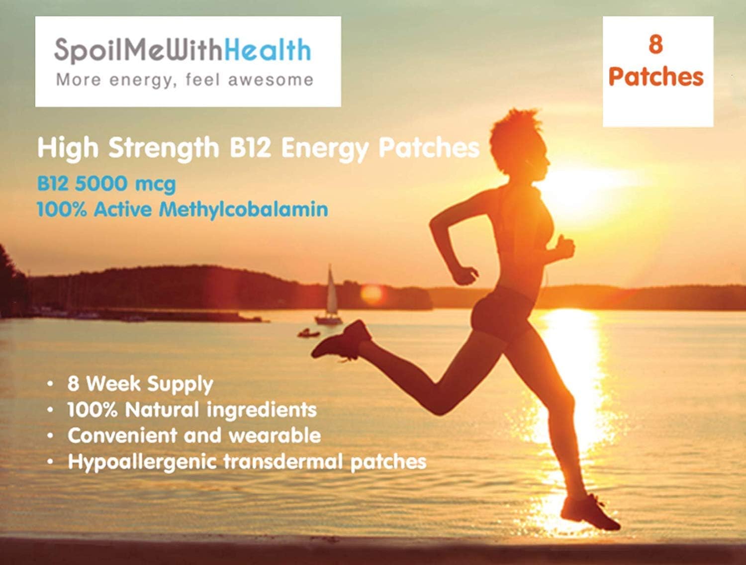 SpoilMeWith B12 Patches. 8 Week Supply. 5000 mcg (B12 Methylcobalamin) + Folic Acid 0.4 mg