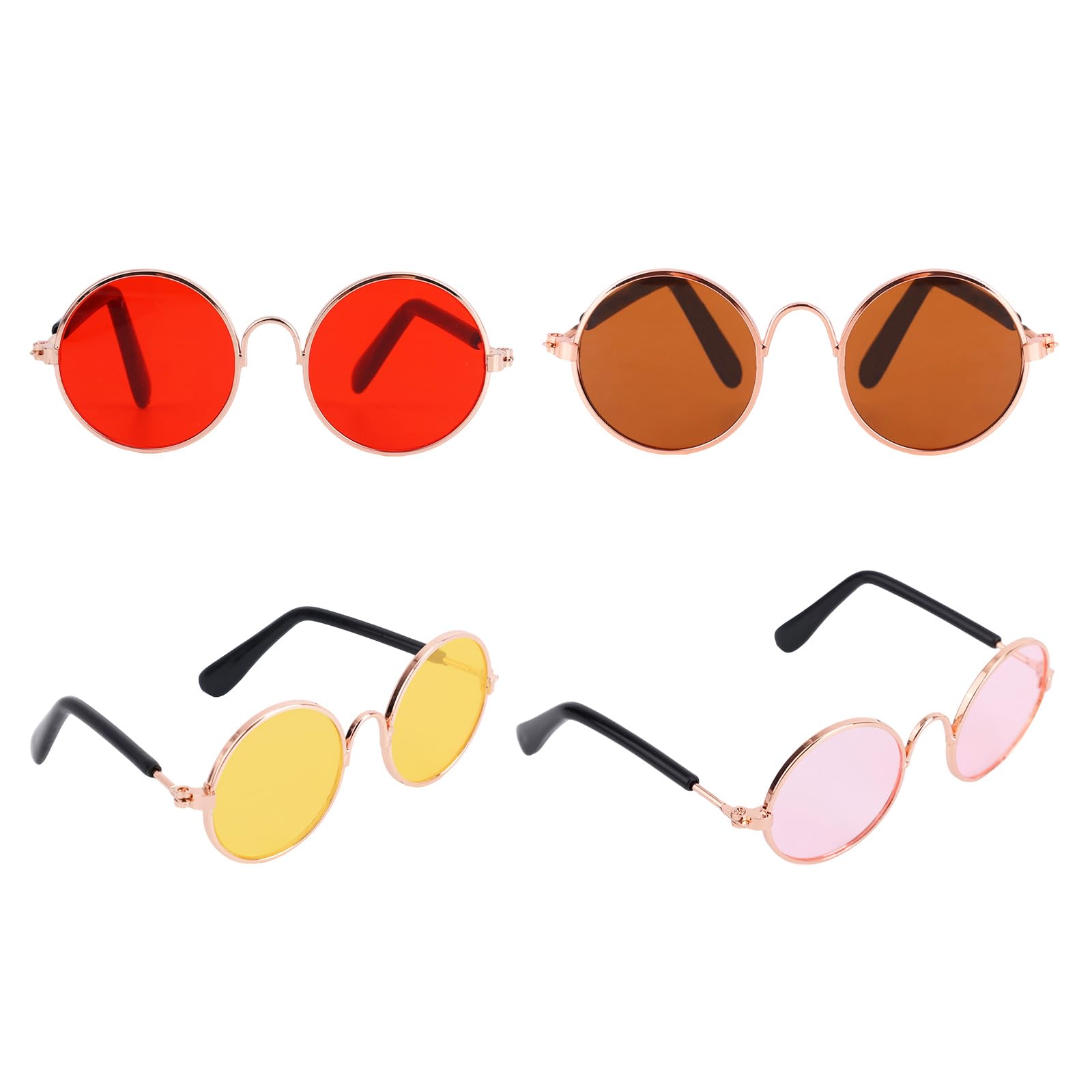 Penitue 4pcs Mini Doll Glasses, Cute Tiny Small Sunglasses for Most Dolls and with Metal Frame Multi-Color Lenses Fashion Plush Eyewear Accessories (Color 3)