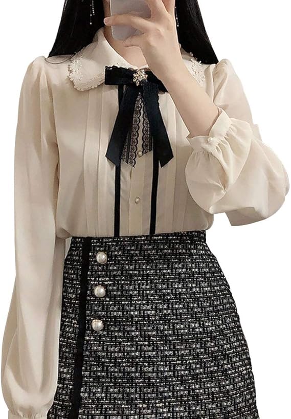 Amazon Kinikiss ブラウス レディース きれいめ 春夏 上品 リボンネックブラウス シャツ シフォントップス 長袖 韓国風 トップス 大きいサイズ 大人 Tシャツ オシャレ べージュ L シャツ ブラウス 通販