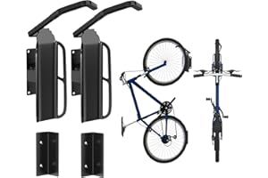 Hezeyferg Swivel Bike Rack Garage with Tire Tray, 170° Swing Bike Hangers for Garage Wall Mount, 5 Angle Choosable Vertical Bike Storage Rack Hook for Space Saving (Swivel-2Pack)