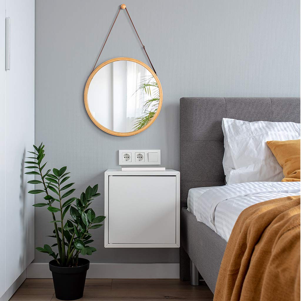 Easy Assemble With Adjustable Strap Living Room Decor Langria Wall Mirror With Natural Bamboo Frame Contemporary Design 45 Cm Bathroom Round Silver Coated Clear Reflection For Bedroom Mirrors Home Kitchen Rematiptop Com Br