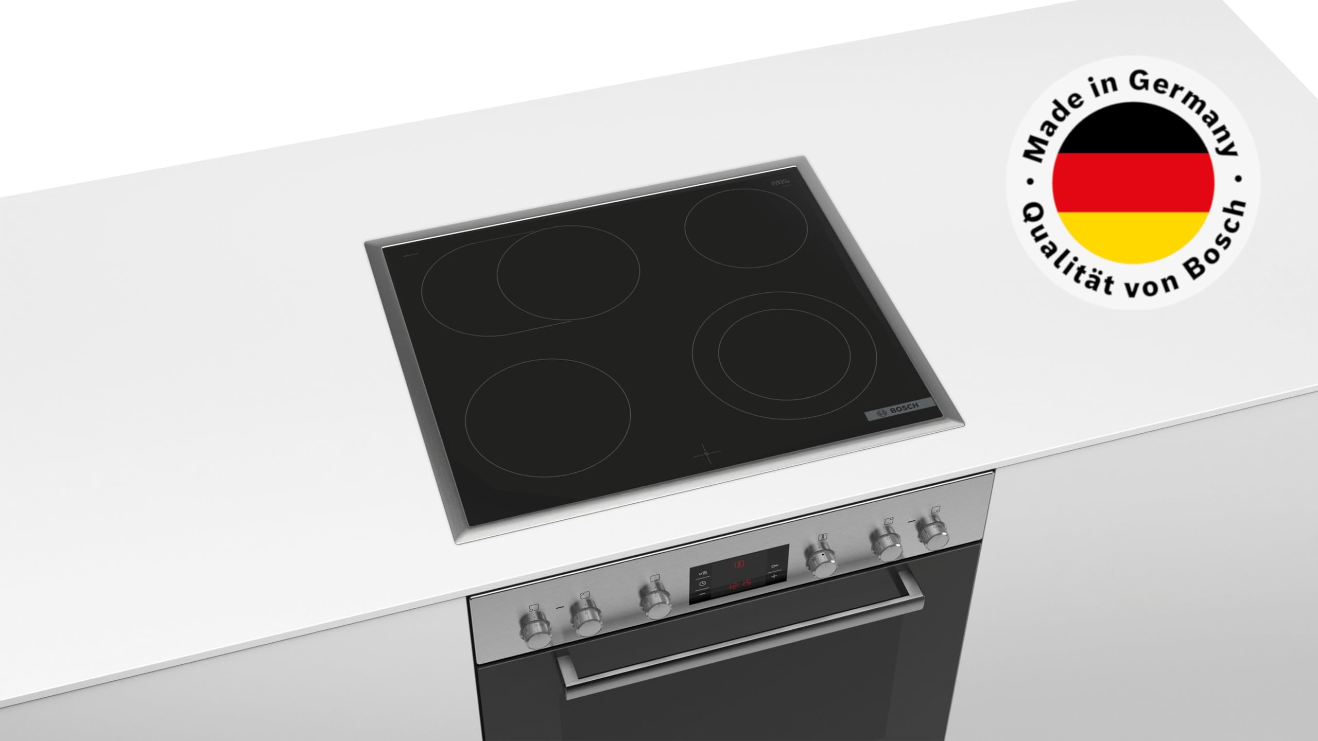 Bosch HND271AS64, Einbau-Herd-Set, Einbau-Herd 60 cm, HEA171BS3, Serie 2, Pyrolyse, Touch Control, Edelstahl & Elektro-Kochfeld 60 cm, NKN645GA2E, Serie 4, Herdgesteuert, 21 cm Kochzone, Mit Rahmen 2