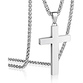 P. BLAKE Stainless Steel Cross Pendant Necklace for Men Boys, Christian Cross Pendant with 16-24 Inches Chain Cross Necklace Jewelry Gifts