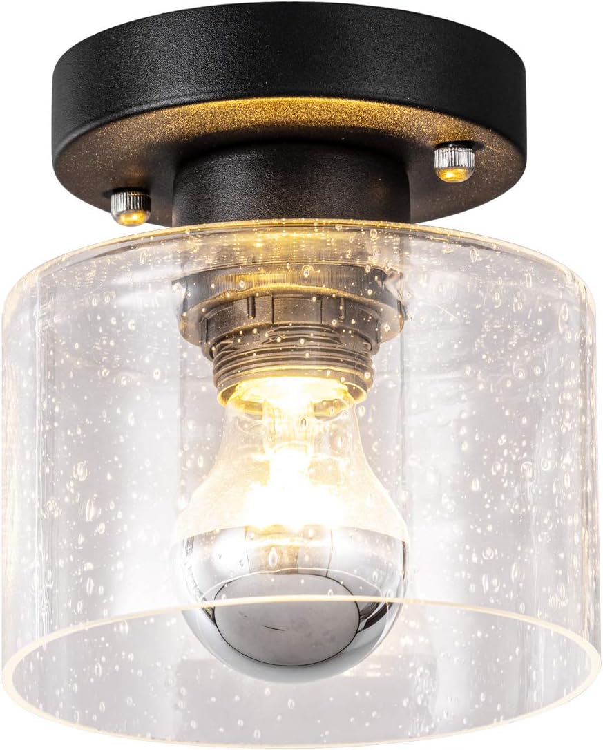 TeHenoo Ceiling Light Fixture with Seeded Glass Shade Flush Mount for