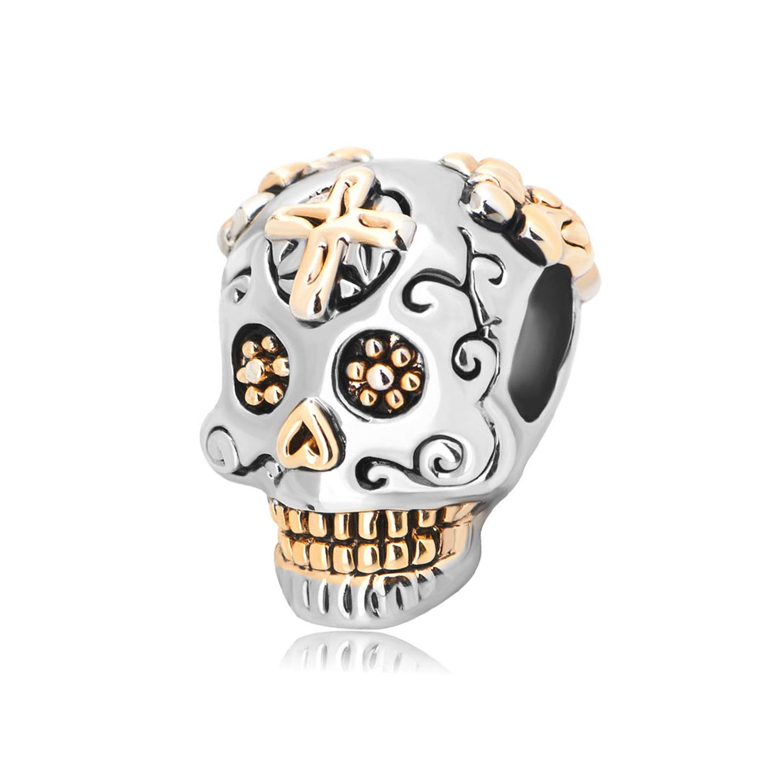 Sugar Skull Cross Dia de los Muertos Charm fits Pandora Bracelets Christmas Birthday Jewellery Gift for Women Daughter Granddaughter Sister Friendship