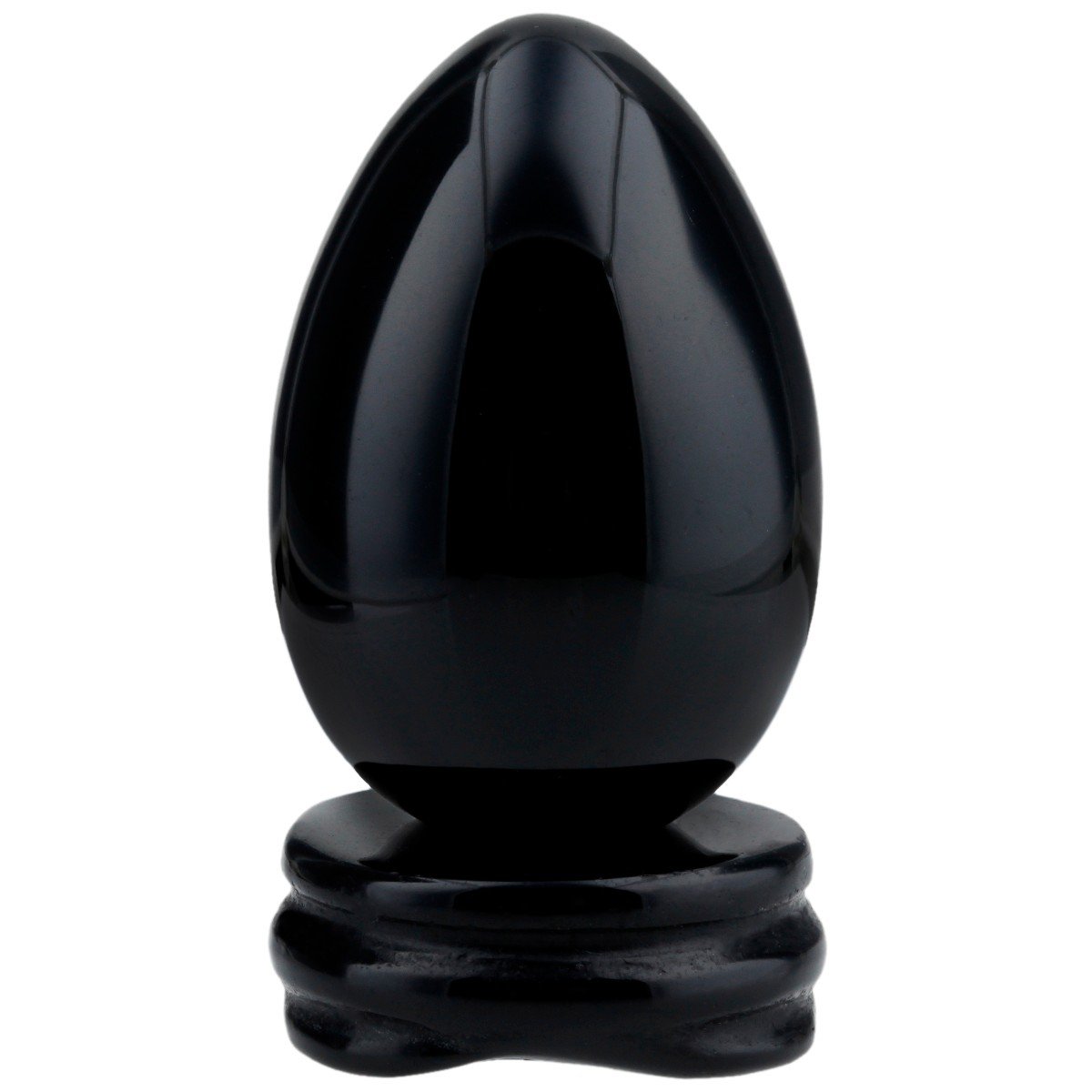 Shanxing Black Obsidian Crystal Egg with Stand,Carved Stone for Crystals Healing Reiki Decoration
