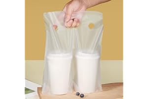 Elyfree Drink Carrier for Delivery, Clear Cup Carrier with Handle for Drink Cups/Coffee/Tea/Juice, Plastic Bags for Drinks, Portable Take Out Bags for Coffee Shop/Restaurant/Bar (2 cup, 100 Pack)