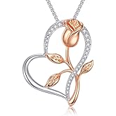Rose Gold Flower Pendant Necklace with Heart, Silver & Rose. Unique Gift for Mom or Wife, Birthday, Christmas, Mother's Day