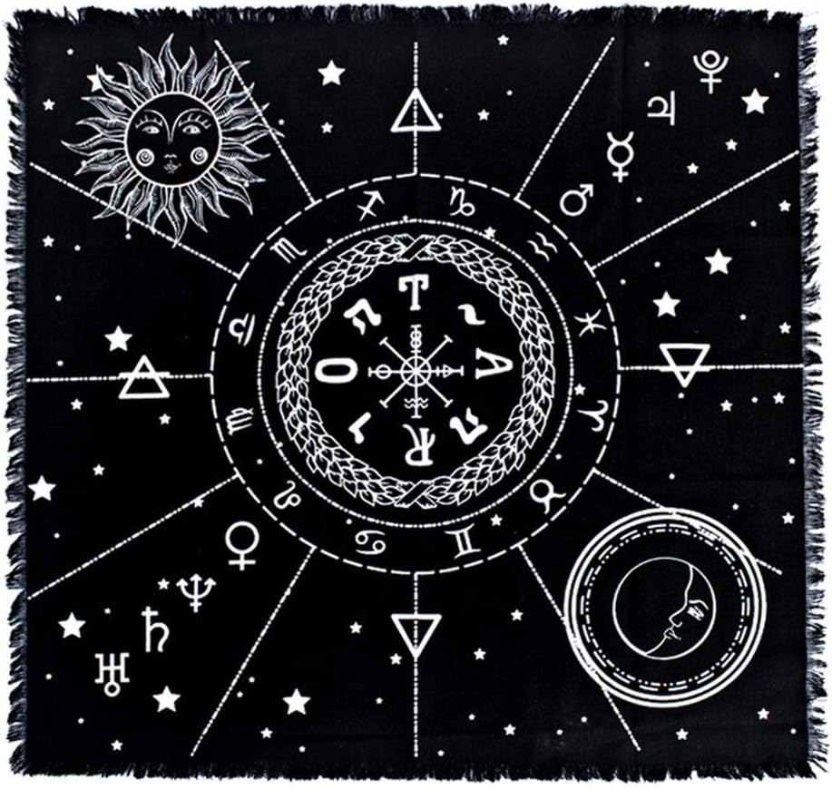 rebirthesame Altar-Tarot Cloth Tarot Cotton Tablecloth with Tassels for Tarot Enthusiasts Psychological Consultants Mage and Daily Household Use, 60 60 cm