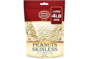 Spicy World Skinless Peanuts, Blanched Raw Peanuts (Uncooked, Unsalted) 4 Pound (64oz) ~ All Natural USA Grown