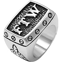 Men's 1%er Biker Ring - Stainless Steel Skull Ring, Size 15, Silver, Motorcycle Gift