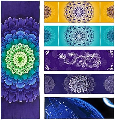 favobodinn Non Slip Yoga Towel for Hot Yoga - Microfiber Printed Towel with grip Corner Pockets Lightweight Sweat Absorbent Pilates Fitness Bath Beach Travel Thin Towels 72” x 24”/26”