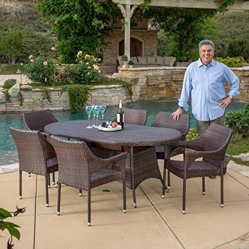 Dining Tables, Patio Table, Oval Dining Table, Crafted From Wicker And Powder Coated Iron In Brown ( Dining Table Only)
