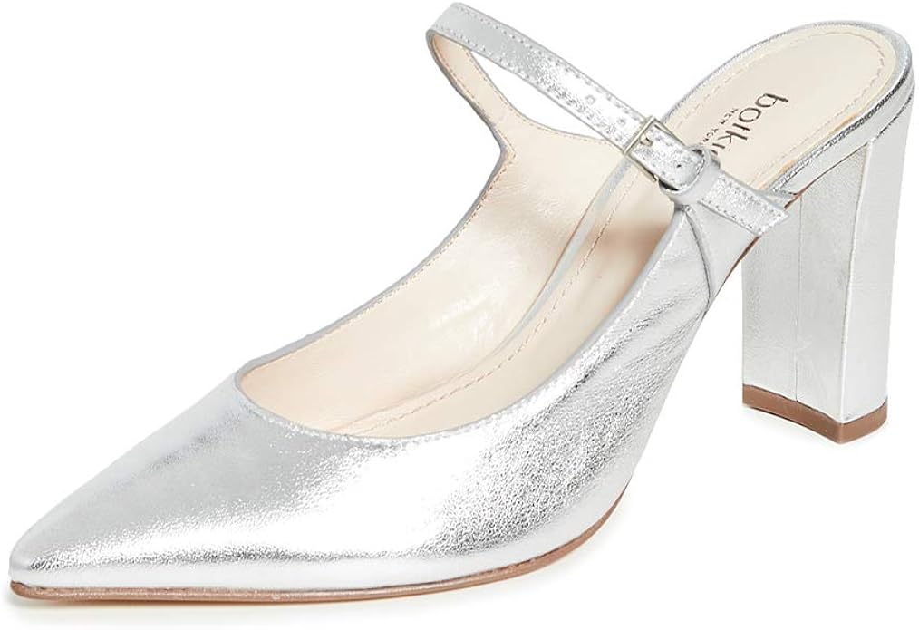 silver block heel mules