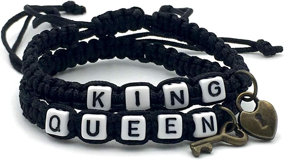 Couple Bracelets, Famber Handmade Braided Bracelets King and Queen Bracelets Set with Key and Lock for Couples Anniversary Birthday and More