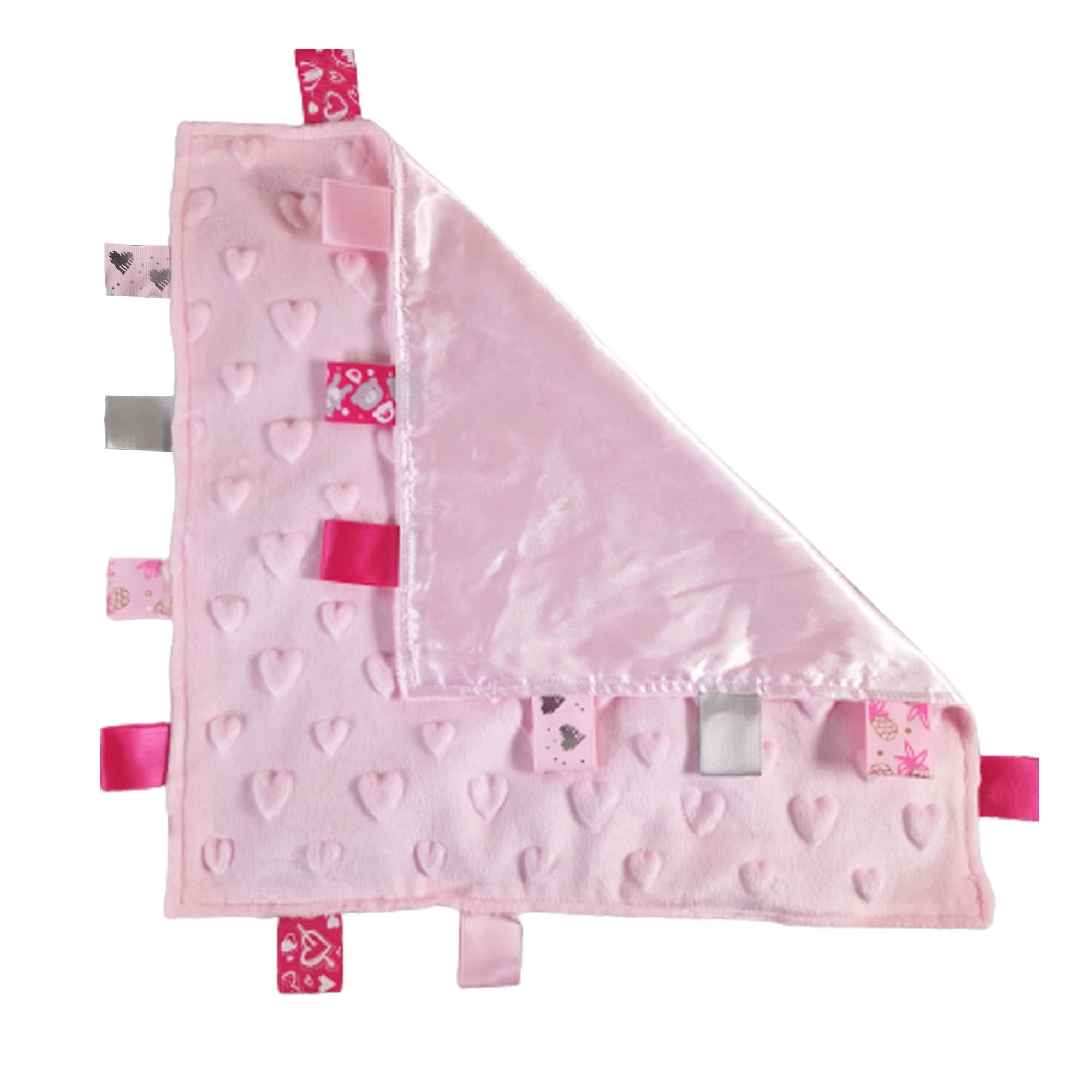 Royal Icon Baby Comforters tag blanket β Ultra Soft and Unique Design Taggies for Babies β Hypoallergenic Baby Taggy Blanket for Newborn Toddlers Boys and Girls 35x35 Cm (Pink Hearts - Ri16) β image 1
