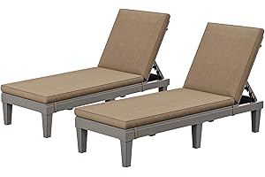 YITAHOME Outdoor Chaise Lounge Chair, Plastic Pool Chaise Lounge with Cushions & 5-Position Backrest, Easy Assembly & Waterproof for Patio & Poolside, Set of 2, Brown