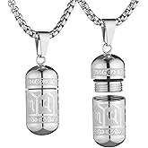 STWTR Tibetan Buddhist Meditation Stainless Steel Pendant Memorial Cremation Grey Pill Container Necklace for men and women with 23.6 "+1.9" necklace