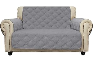 CHHKON Loveseat Cover 100% Waterproof Non-Slip Quilted Furniture Protector Sofa Cover for Pets for Leather Couch (Light Grey, 46")