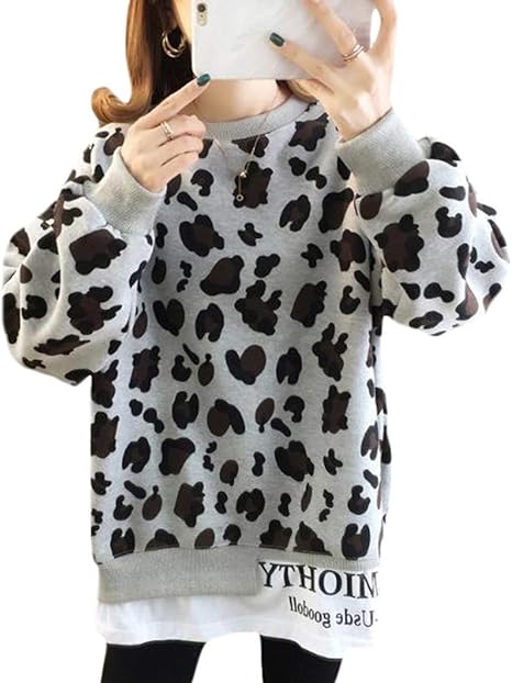 Amazon Bestmood トレーナー レディース ヒョウ柄 パーカー 薄手 ゆったり プルオーバー クルーネック 重ね着風 トップス レオパード ファッション 春 大きいサイズ ピンク トレーナー パーカー 通販