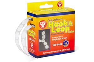 Hygloss Products Self Adhesive Coins - 100 Hook and Loop Fastener Sticky Dots With Dispenser – 5/8 Inches, White